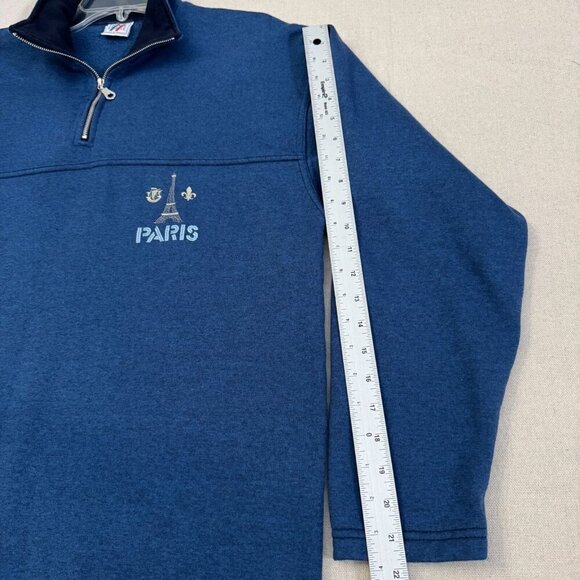 France Estelle Paris Embroidered Half-Zip Pullover Sweatshirt Long Sleeve Blue L - Picture 9 of 12